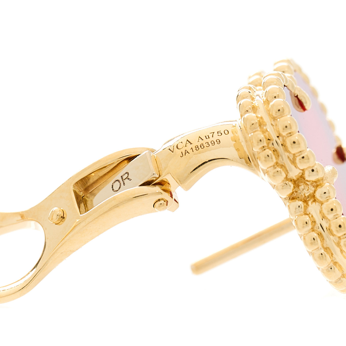 18K Yellow Gold Carnelian Vintage Alhambra Earrings