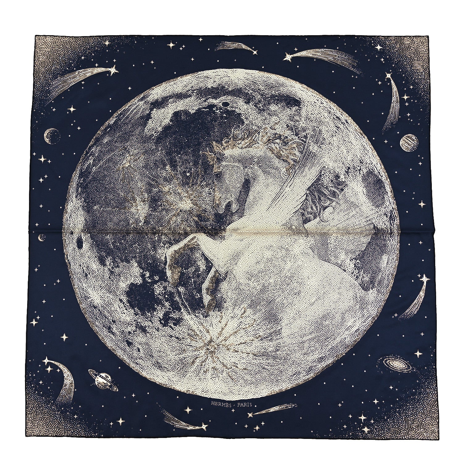 Hermes Silk Clair De Lune Double Face Scarf 90 Marine White Beige 1 of 3