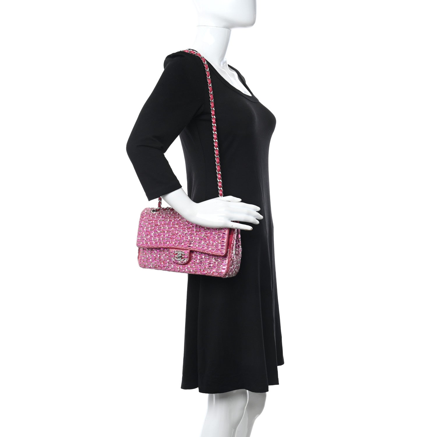 Chanel Satin Pearl Beaded Medium Flap Pink 2 of 11