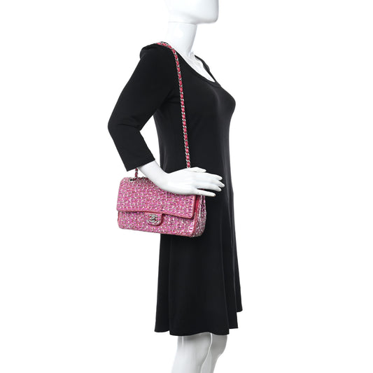 Satin Pearl Beaded Medium Flap Pink