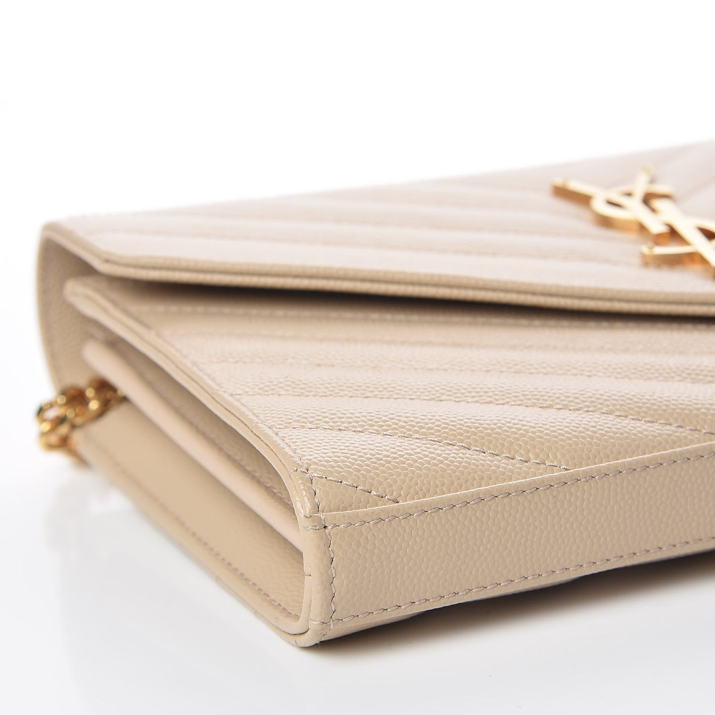 Grain De Poudre Matelasse Chevron Monogram Chain Wallet Nude Powder