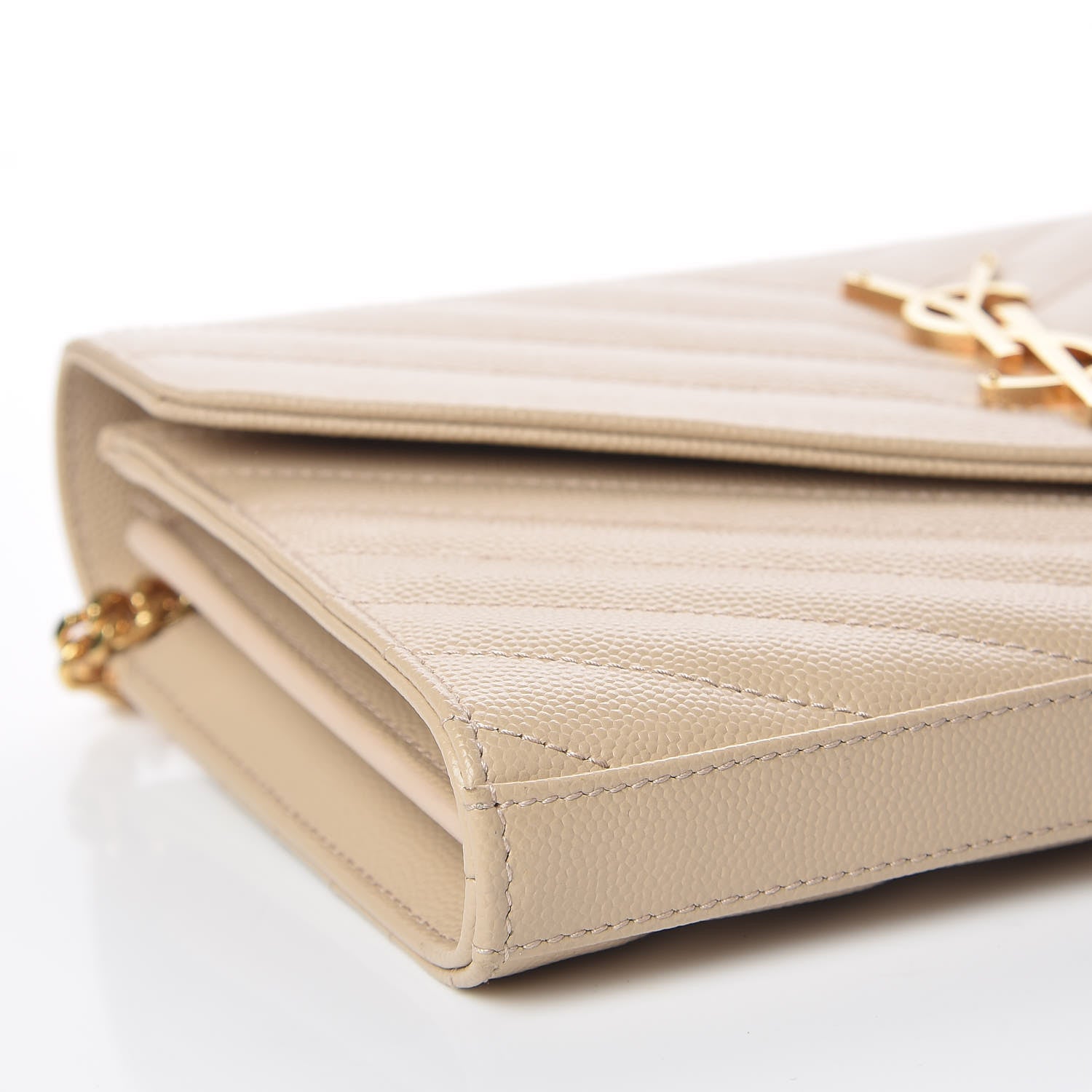 Saint Laurent Grain De Poudre Matelasse Chevron Monogram Chain Wallet Nude Powder 10 of 11