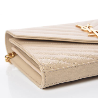 Saint Laurent Grain De Poudre Matelasse Chevron Monogram Chain Wallet Nude Powder 10 of 11