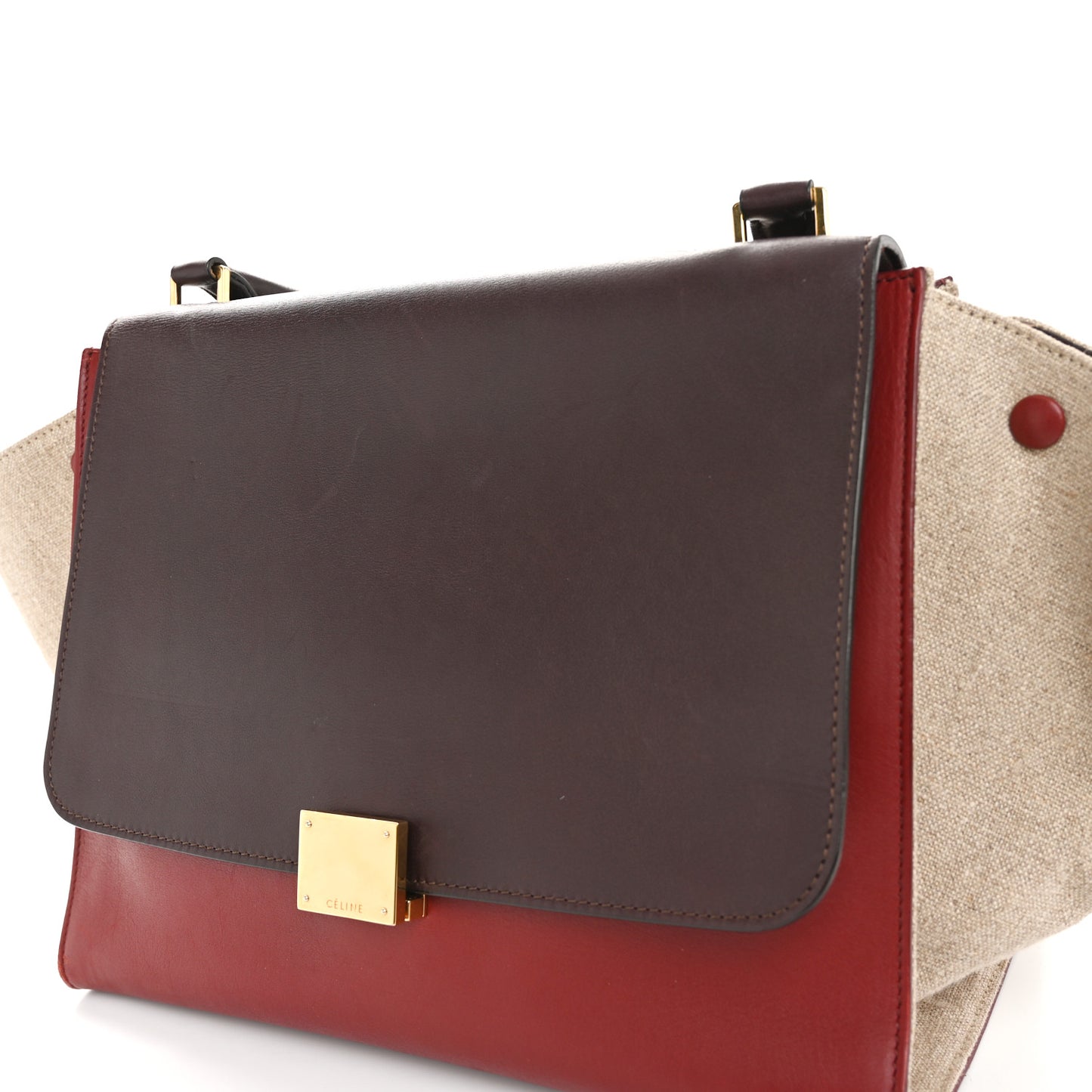 Smooth Calfskin Linen Medium Tri-Color Trapeze Burgundy