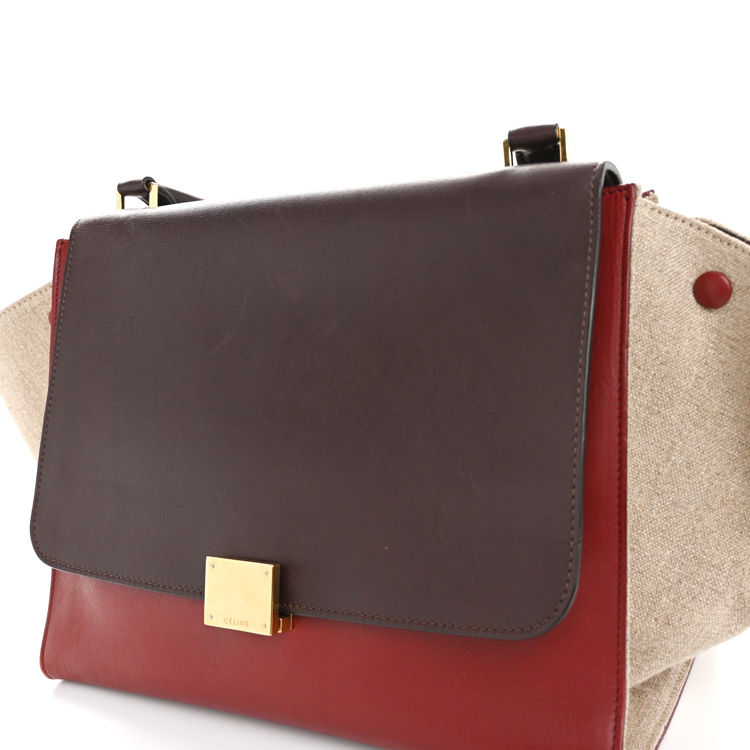Celine Smooth Calfskin Linen Medium Tri-Color Trapeze Burgundy 11 of 12