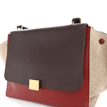 Celine Smooth Calfskin Linen Medium Tri-Color Trapeze Burgundy 11 of 12