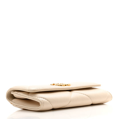 Chanel Shiny Goatskin Quilted Chanel 19 Flap Wallet Beige 4 of 13