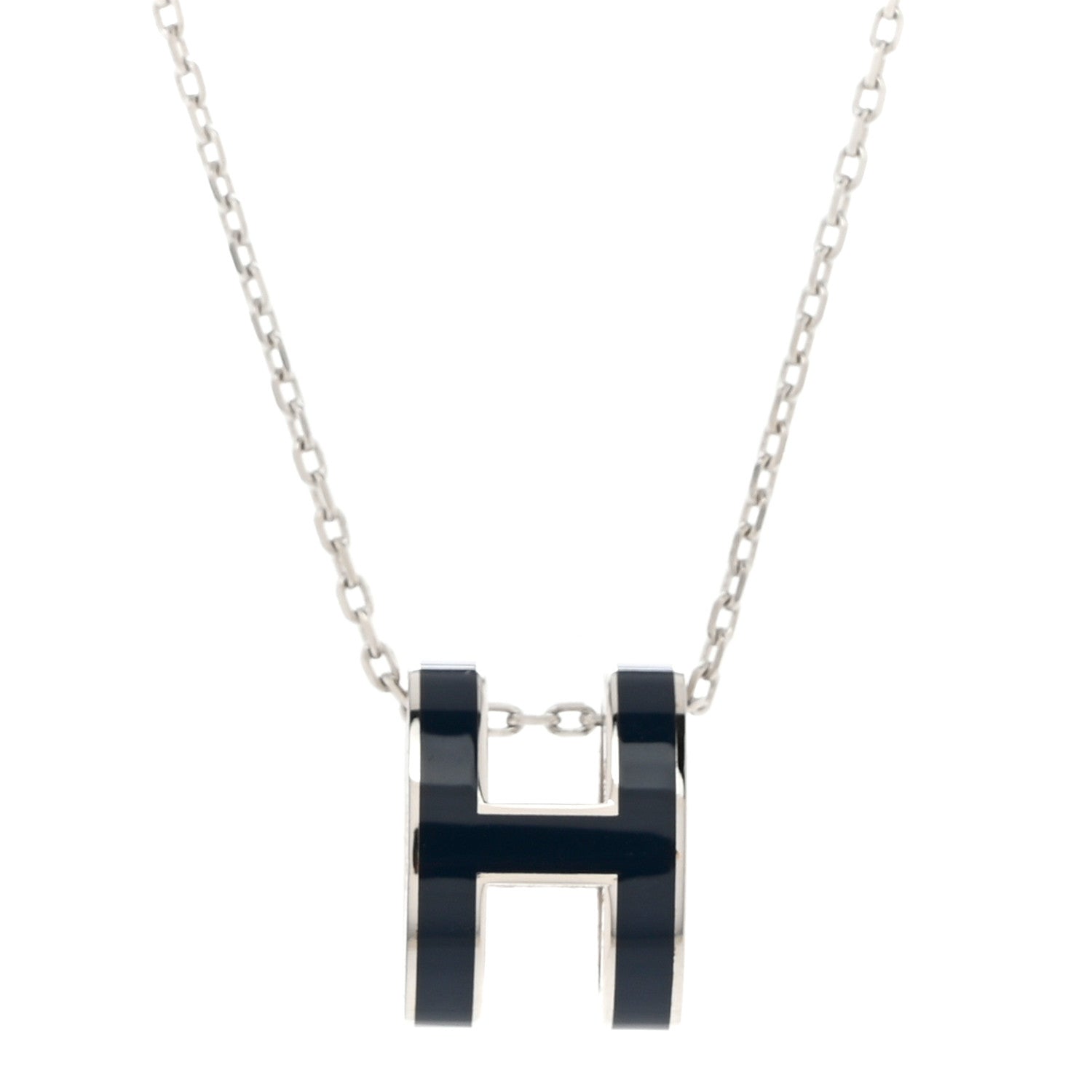 Hermes Lacquered Palladium Pop H Pendant Necklace Bleu Abysse 4 of 8