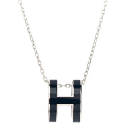 Hermes Lacquered Palladium Pop H Pendant Necklace Bleu Abysse 4 of 8