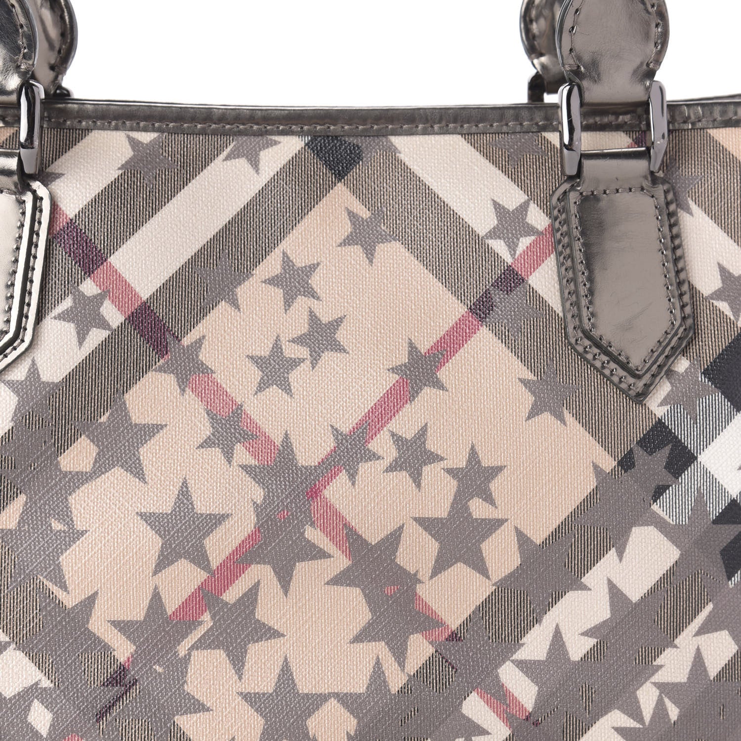 Burberry Patent Supernova Check Stars Medium Nickie Landscape Tote Pewter 10 of 11