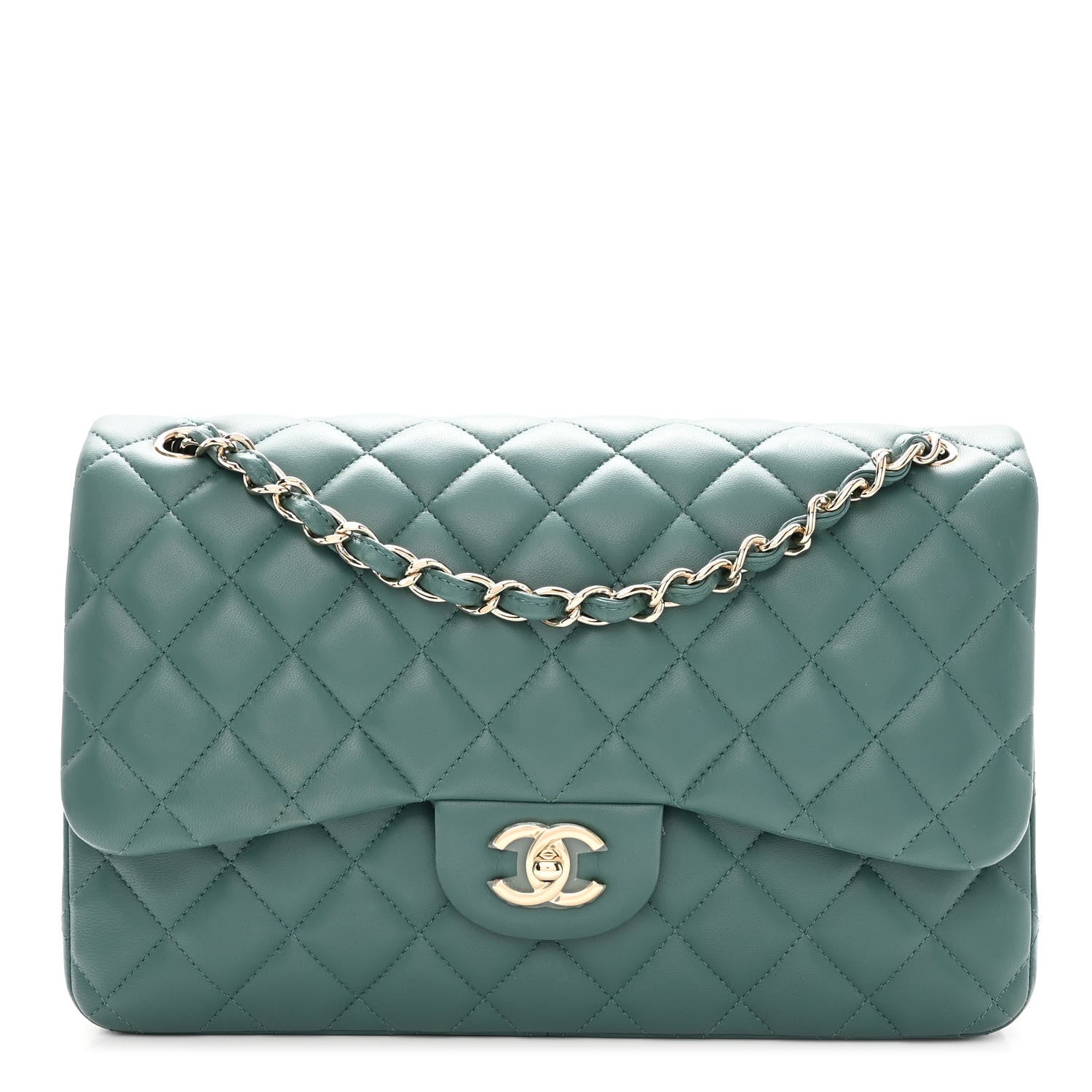 Chanel Lambskin Quilted Jumbo Double Flap Green 1 of 11