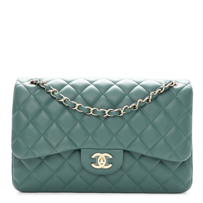 Chanel Lambskin Quilted Jumbo Double Flap Green 1 of 11