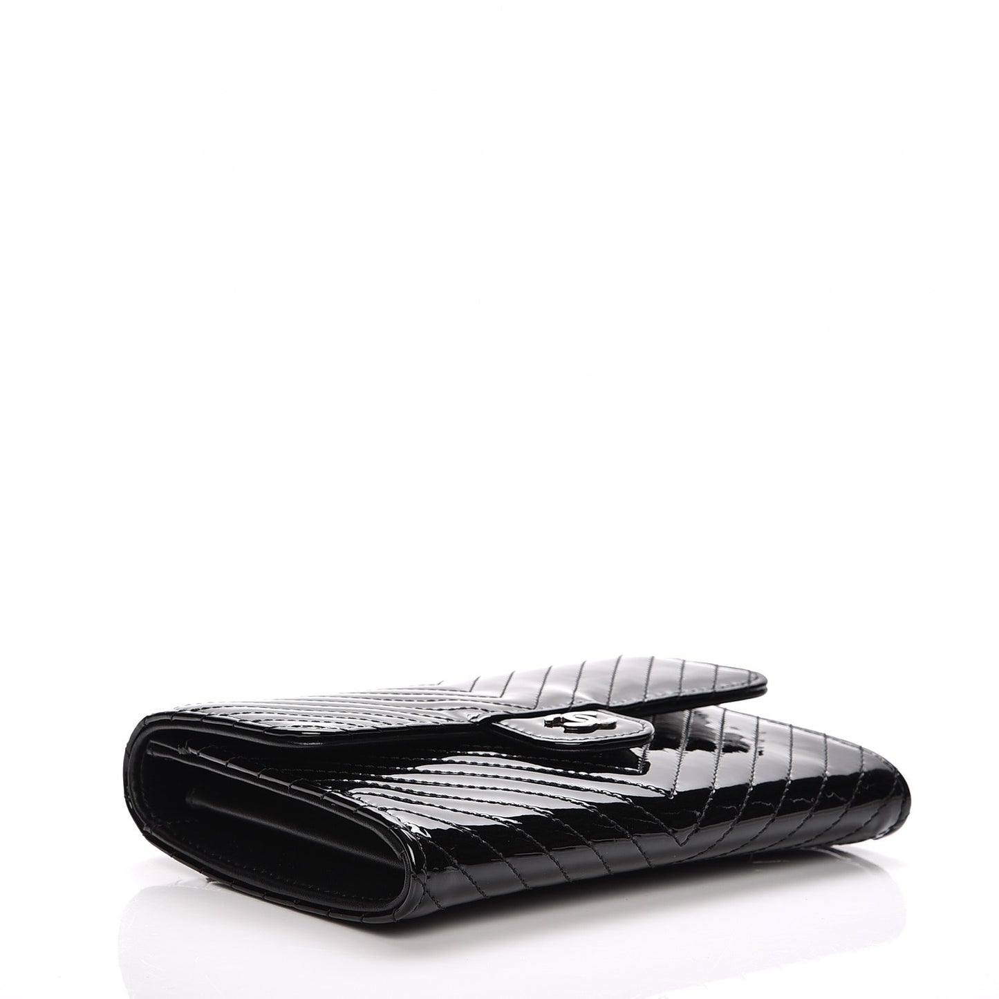 Patent Chevron Quilted Small Flap Wallet Black