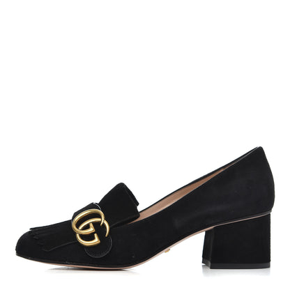 Gucci Kid Scamosciato GG Marmont Fringe 50mm Loafer Pumps 36.5 Black 1 of 20