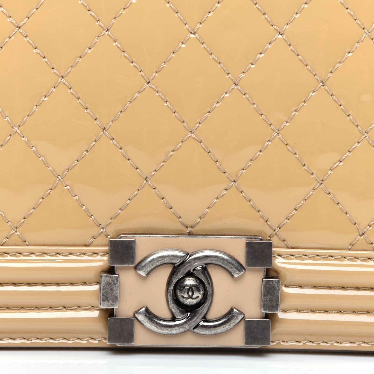 Patent Quilted Large Boy Flap Beige