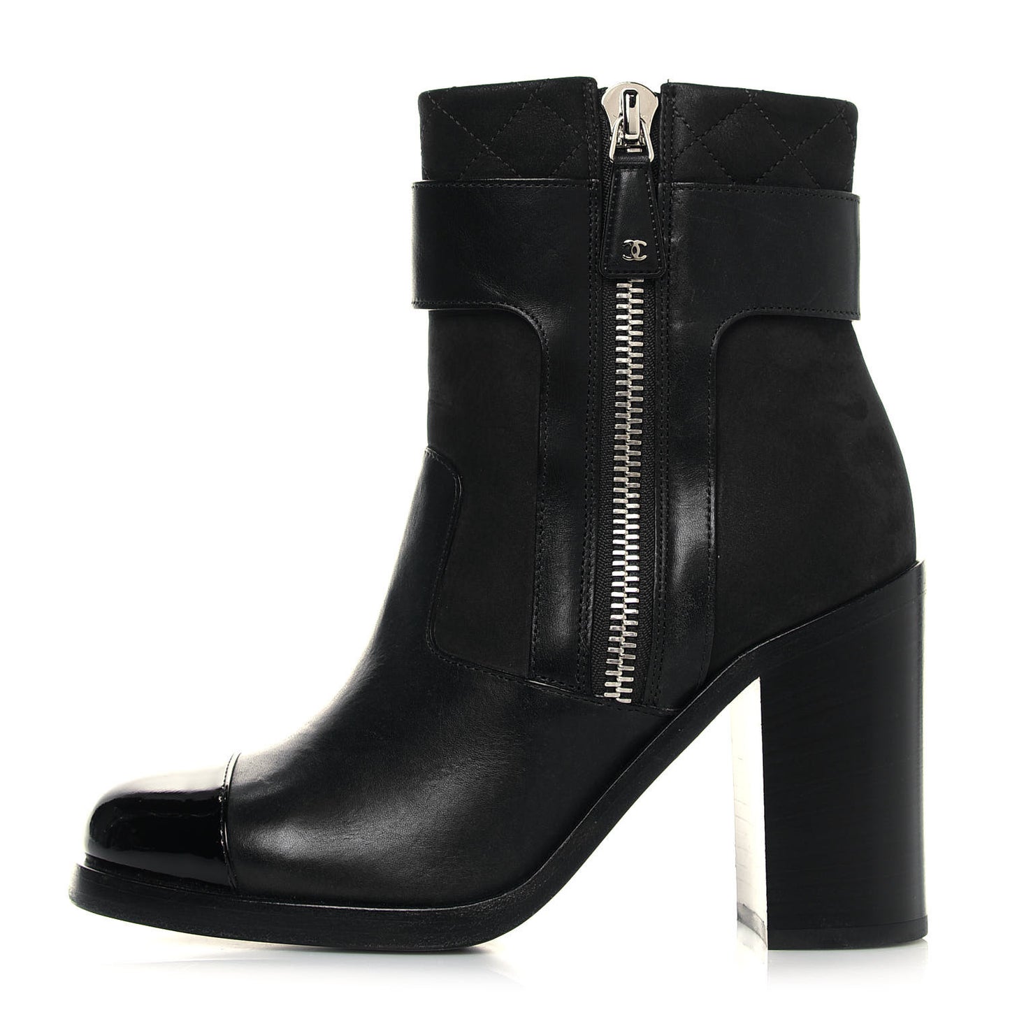 Calfskin Patent Cap Toe Short Ankle Boots 37 Navy Black