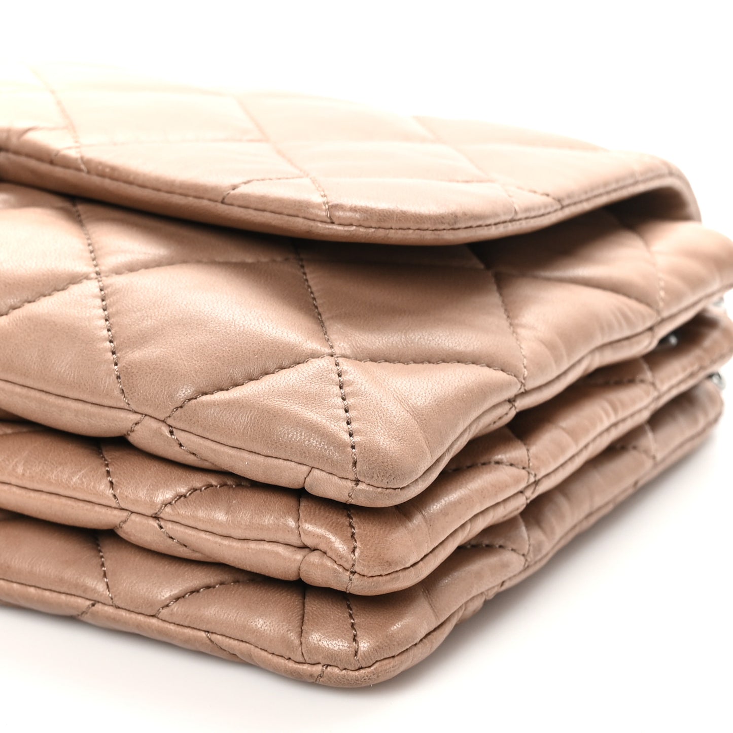 Lambskin Quilted Chanel 3 Accordion Flap Bag Dark Beige