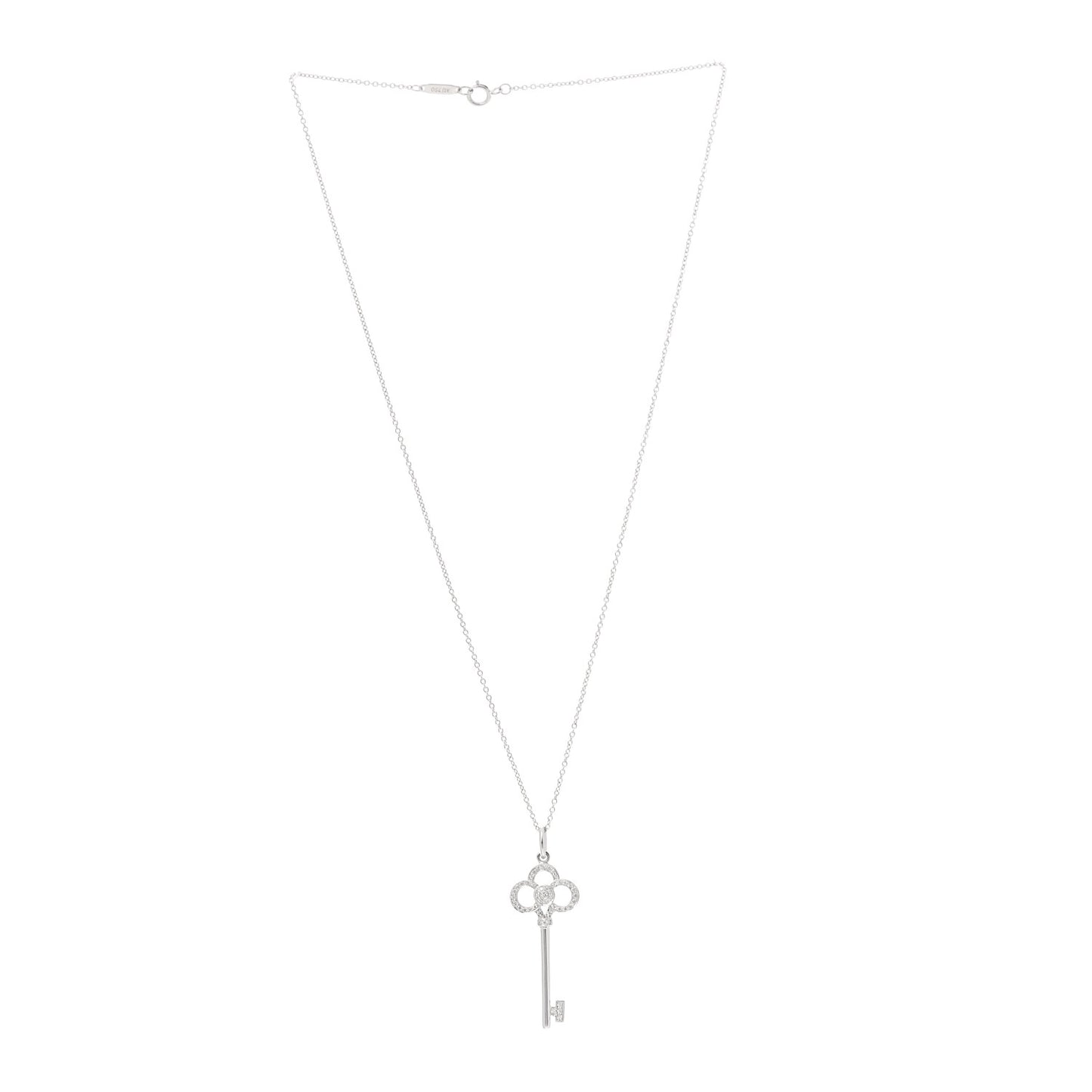 18K White Gold Diamond Crown Key Pendant Necklace