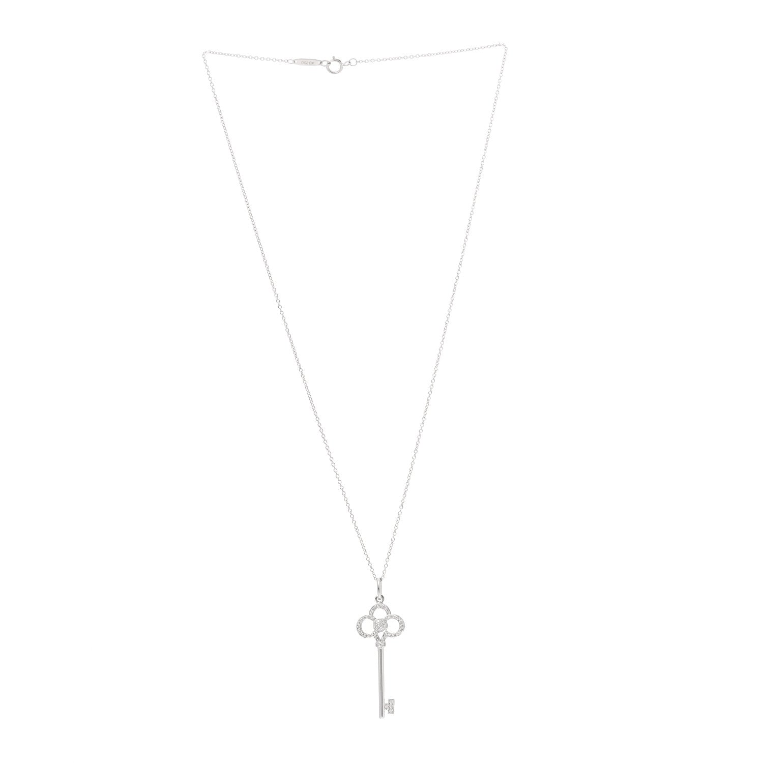Tiffany 18K White Gold Diamond Crown Key Pendant Necklace 3 of 6