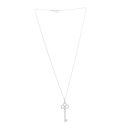 Tiffany 18K White Gold Diamond Crown Key Pendant Necklace 3 of 6