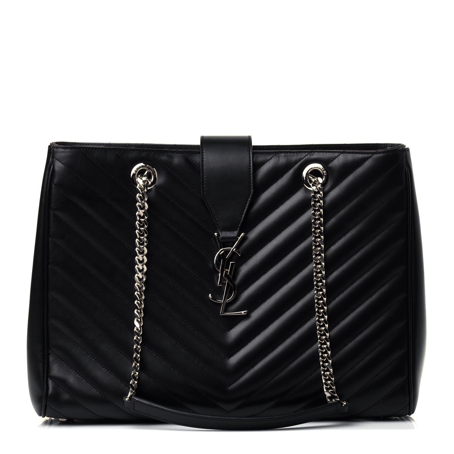 Saint Laurent Smooth Calfskin Matelasse Chevron Large Monogram Shopping Bag Black 1 of 4