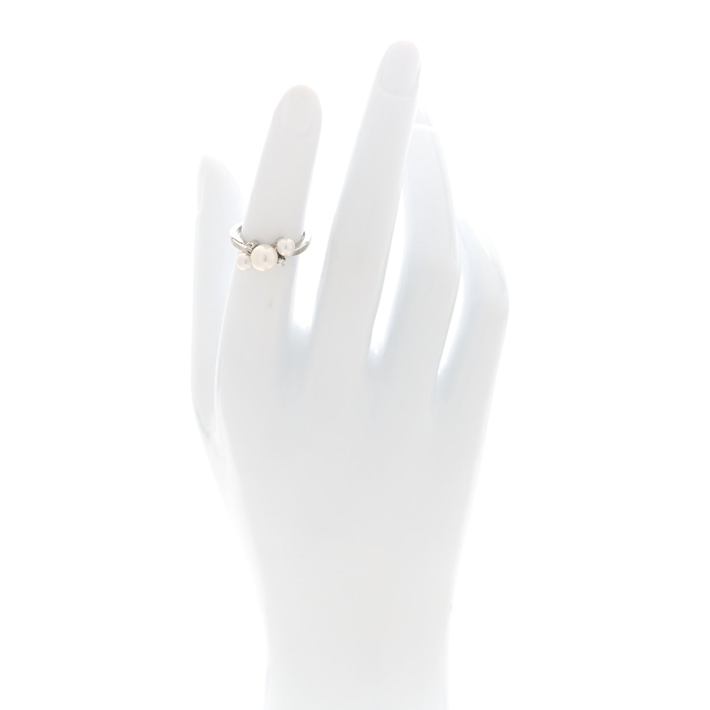 18K White Gold Diamond Akoya Cultured Pearl Bubbles Ring 49 4.75