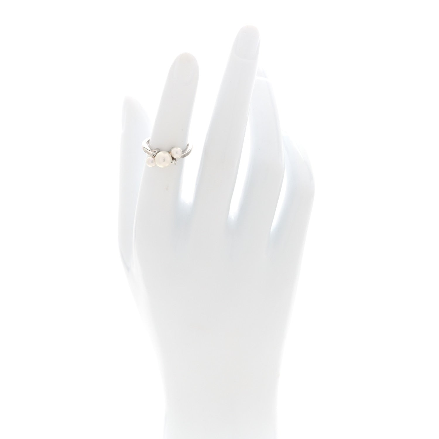 Mikimoto 18K White Gold Diamond Akoya Cultured Pearl Bubbles Ring 49 4.75 2 of 4