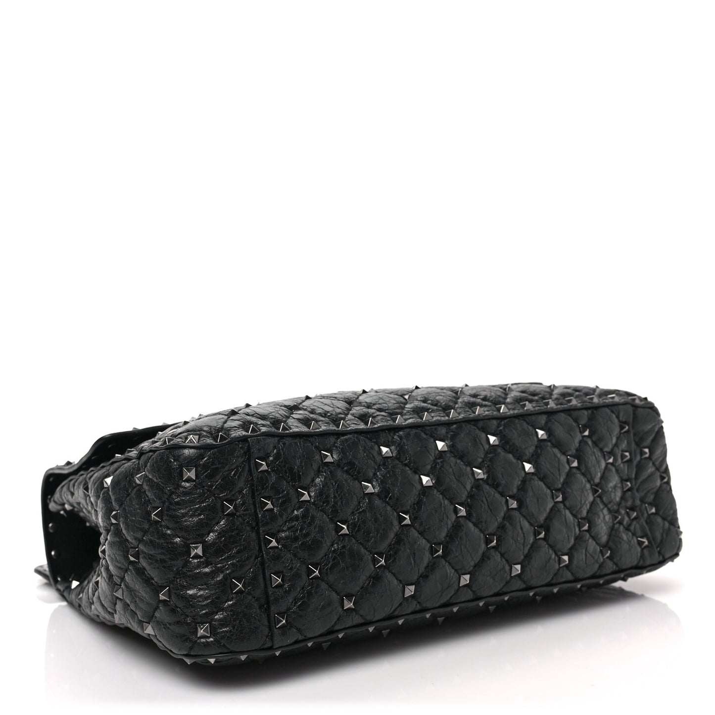 Craquele Nappa Large Rockstud Spike Shoulder Bag Black
