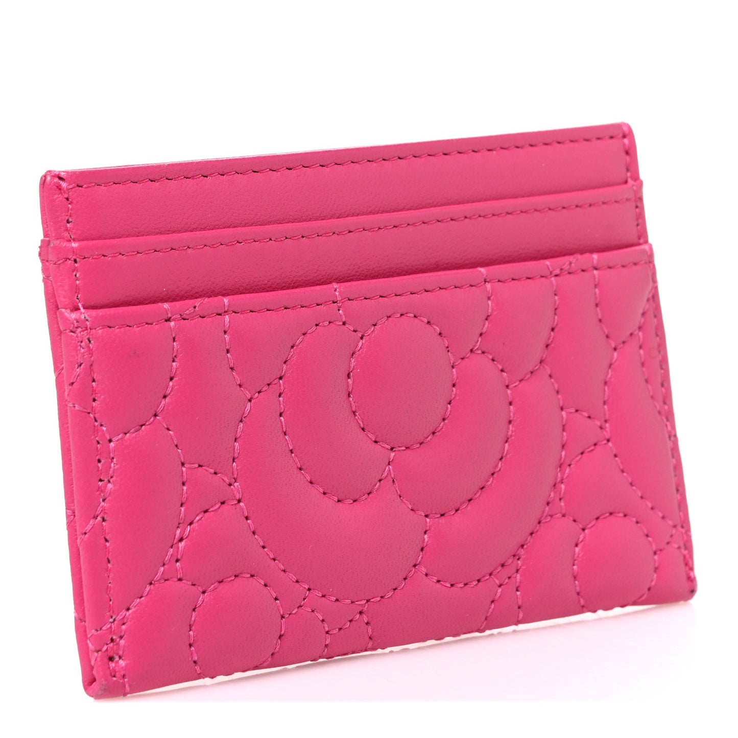 Caviar Camellia Embossed Card Holder Fuchsia