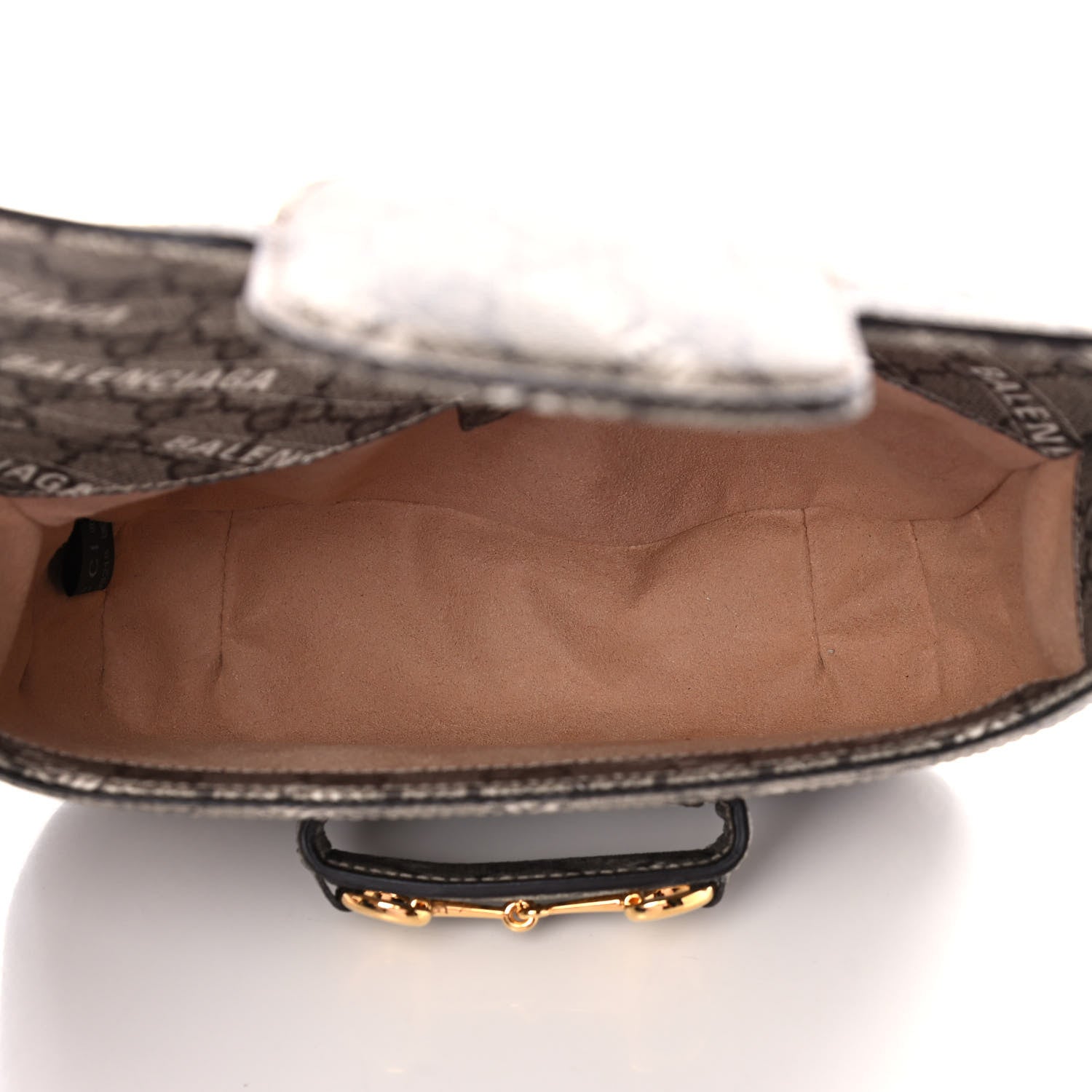 Gucci X BALENCIAGA GG Supreme Monogram Web Logo Print Mini Horsebit 1955 Shoulder Bag Beige Ebony 7 of 16