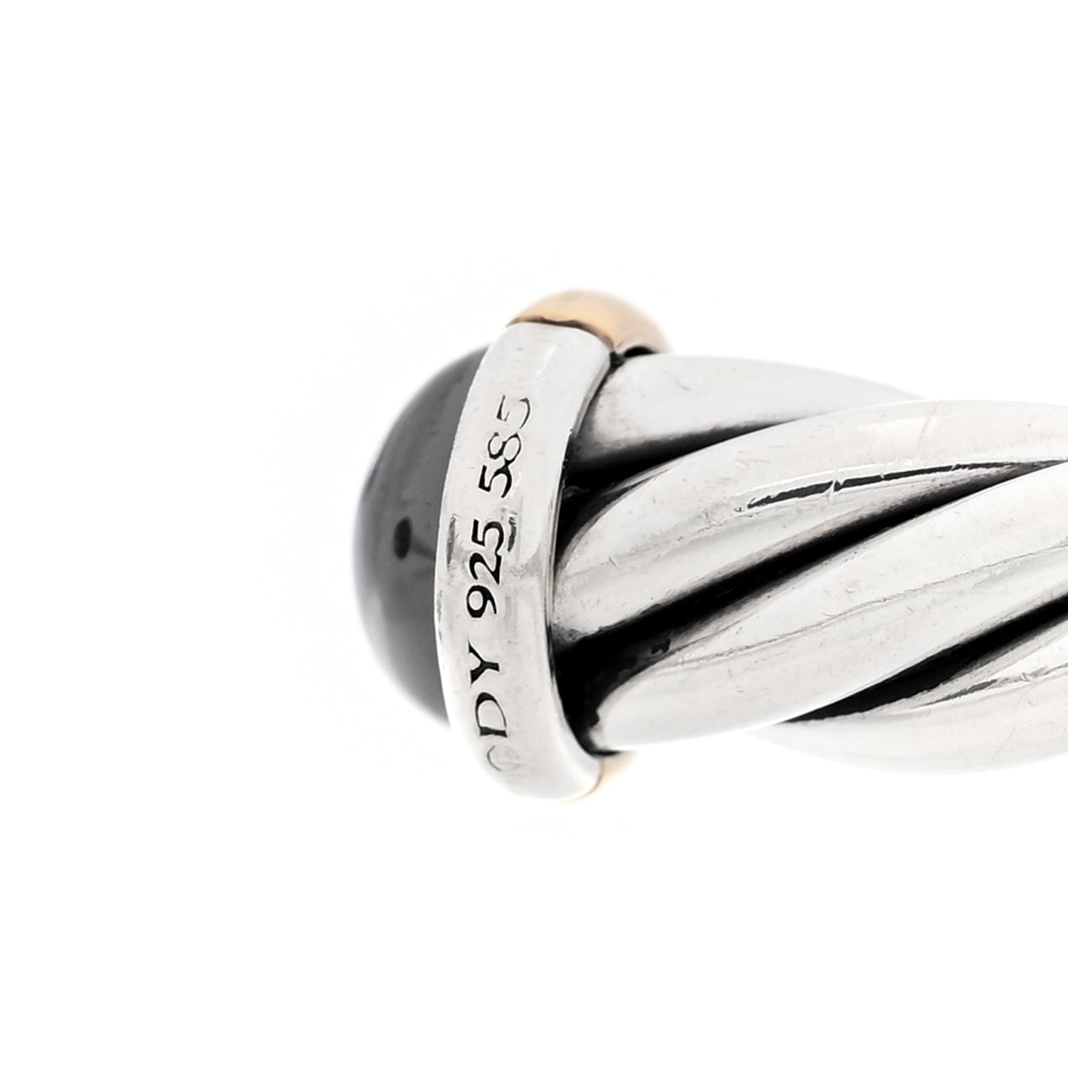 David Yurman Sterling Silver 14K Yellow Gold Hematite 6mm Cable Classic Cuff Bracelet 3 of 3