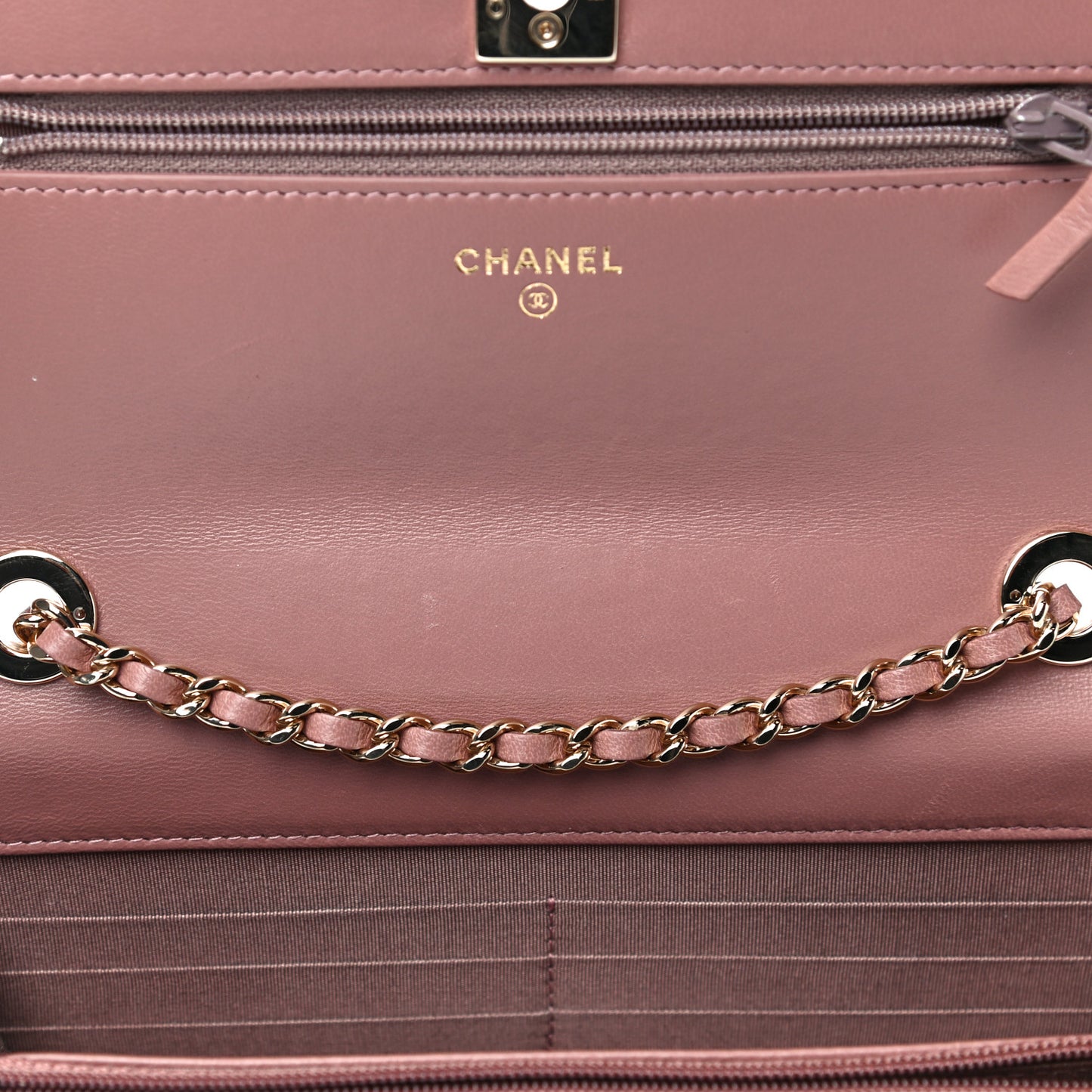 Lambskin Quilted Trendy CC Wallet On Chain WOC Nude