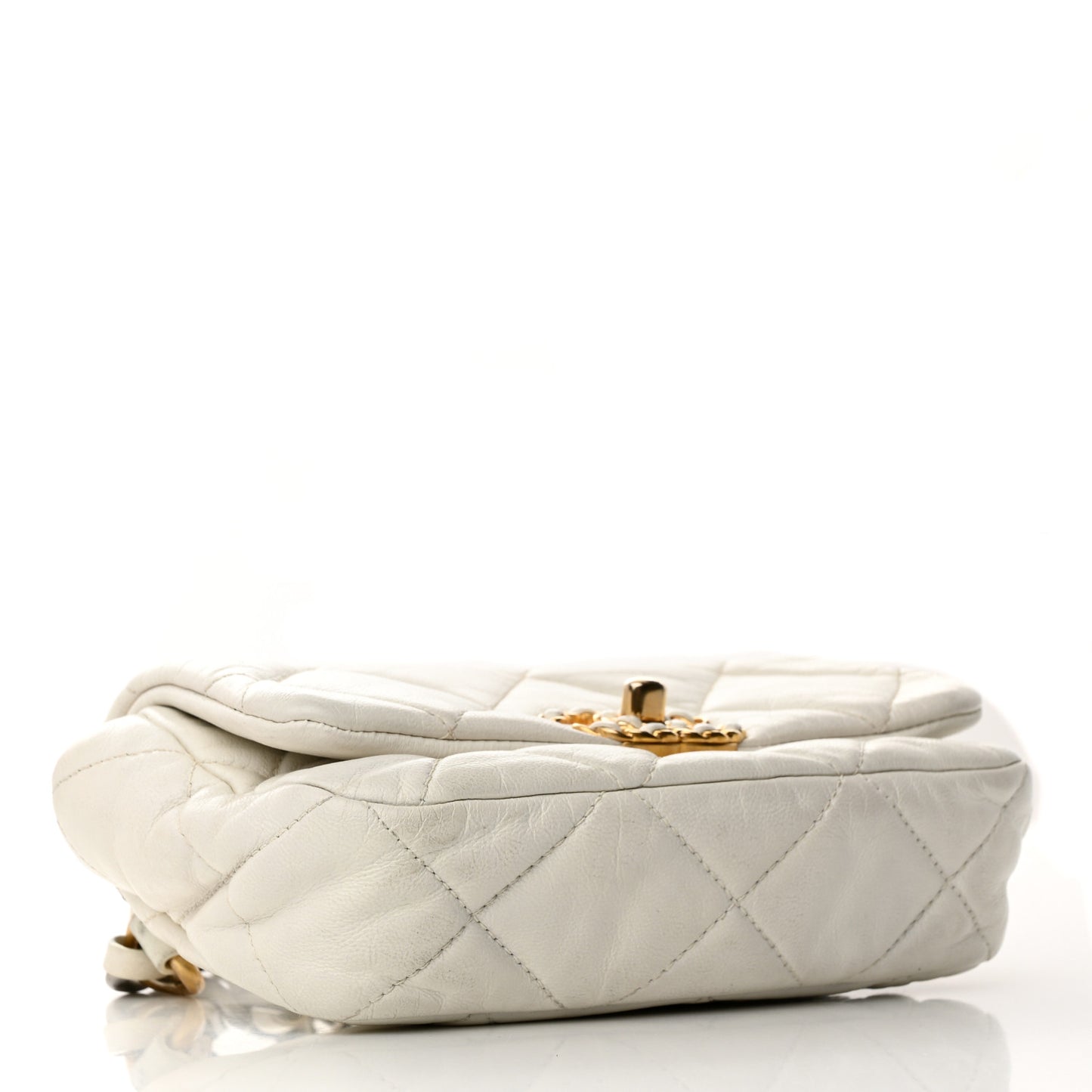 Goatskin Quilted Chanel 19 Waist Bag White