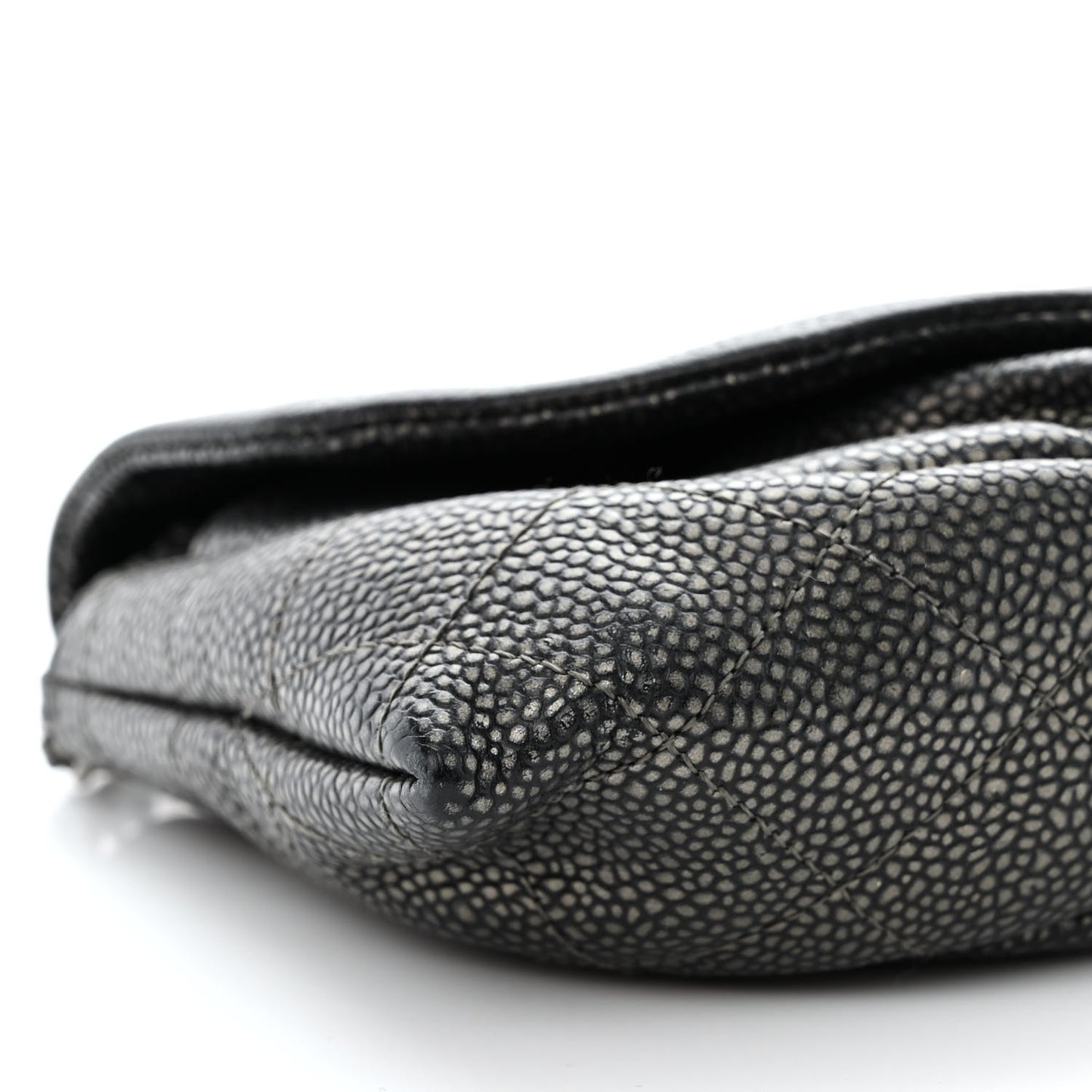 Metallic Caviar Half Moon Wallet On Chain WOC Dark Silver