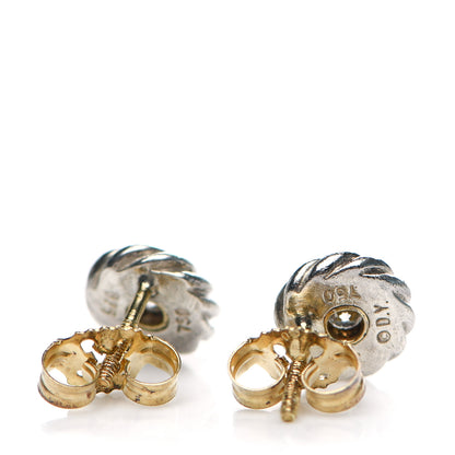 David Yurman Sterling Silver 18K Yellow Gold Diamond Kids Cable Earrings 3 of 4