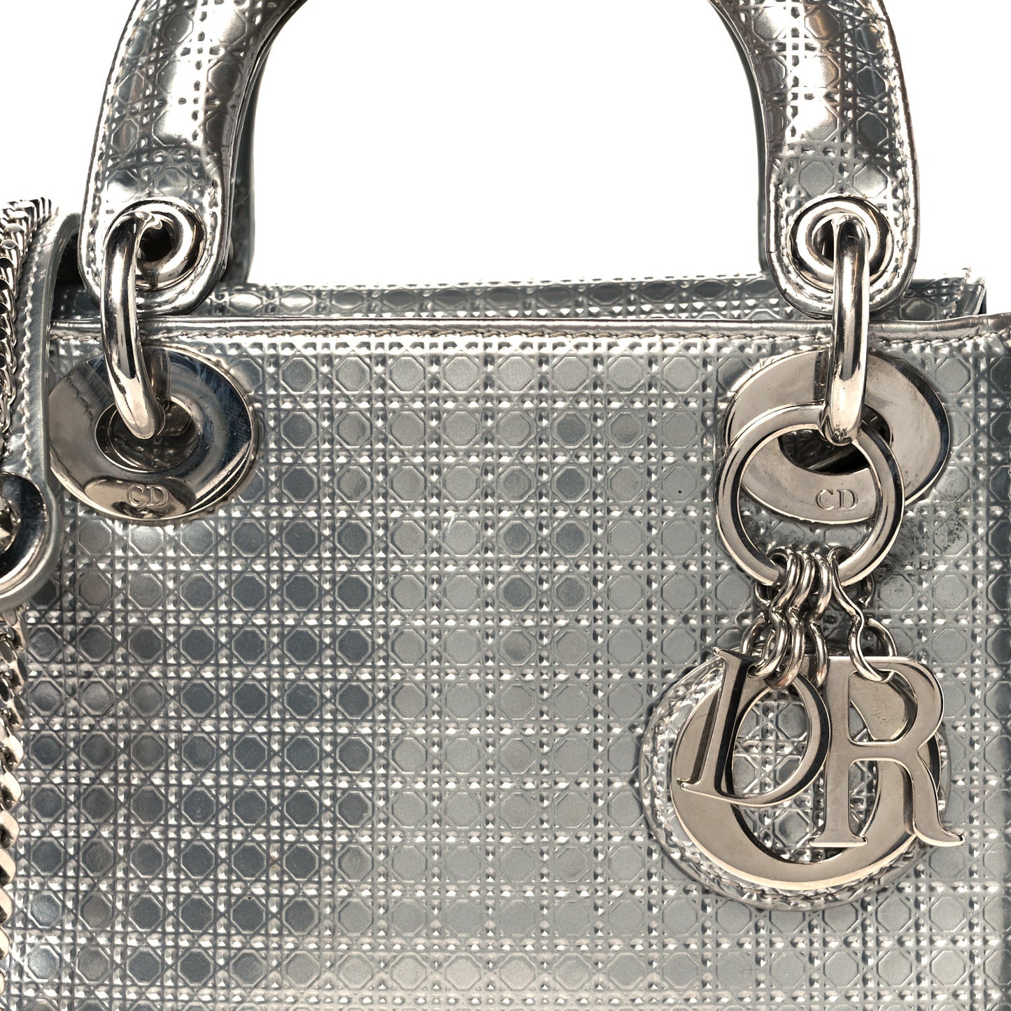 Metallic Patent Micro-Cannage Mini Lady Dior Silver