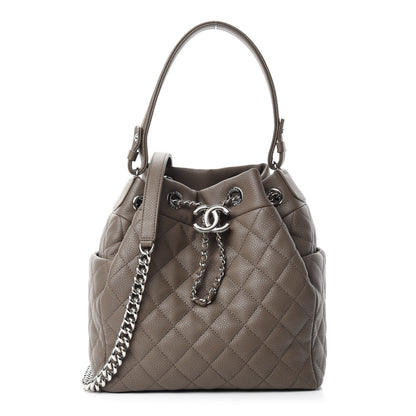 Chanel Grained Calfskin Quilted Small Chain Bucket Bag Khaki 1 of 11