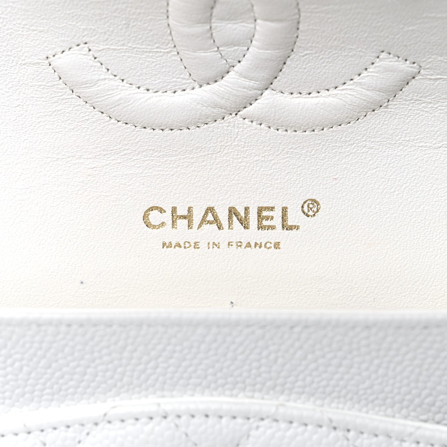 Caviar Quilted Medium Double Flap White