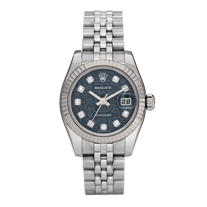 Rolex Stainless Steel 18K White Gold Diamond 26mm Oyster Perpetual Datejust Watch Blue Jubilee 179174 1 of 5
