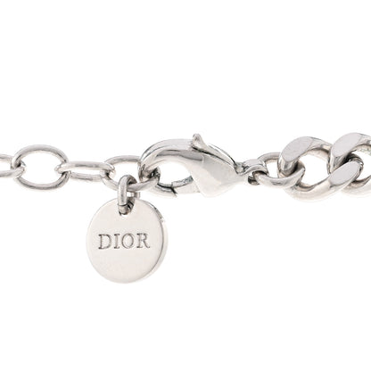 Christian Dior Metal Crystal Logo Chain Link Necklace Silver 5 of 5