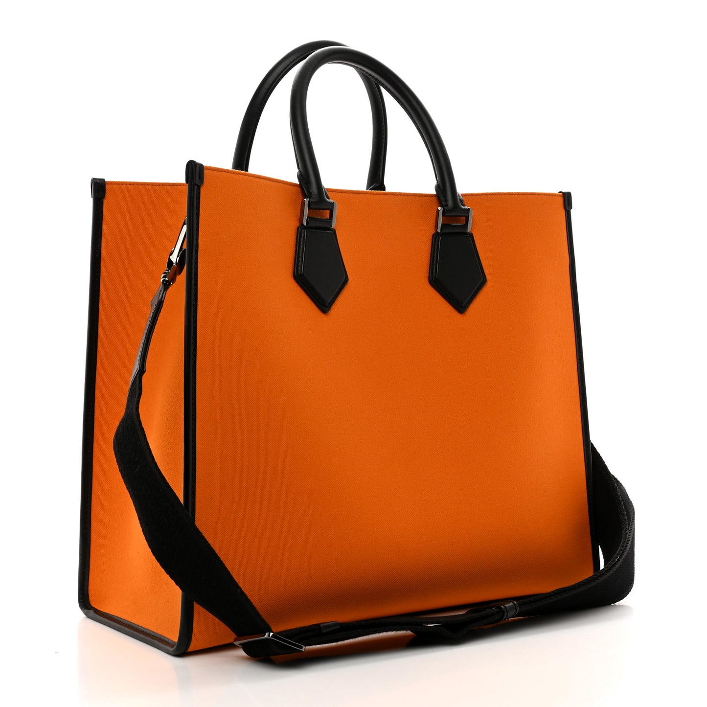 Canvas Calfskin Embroidered Logo Large Edge Shopper Tote Orange