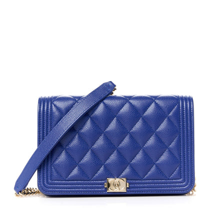 Chanel Caviar Quilted Boy Wallet On Chain WOC Blue 1 of 12