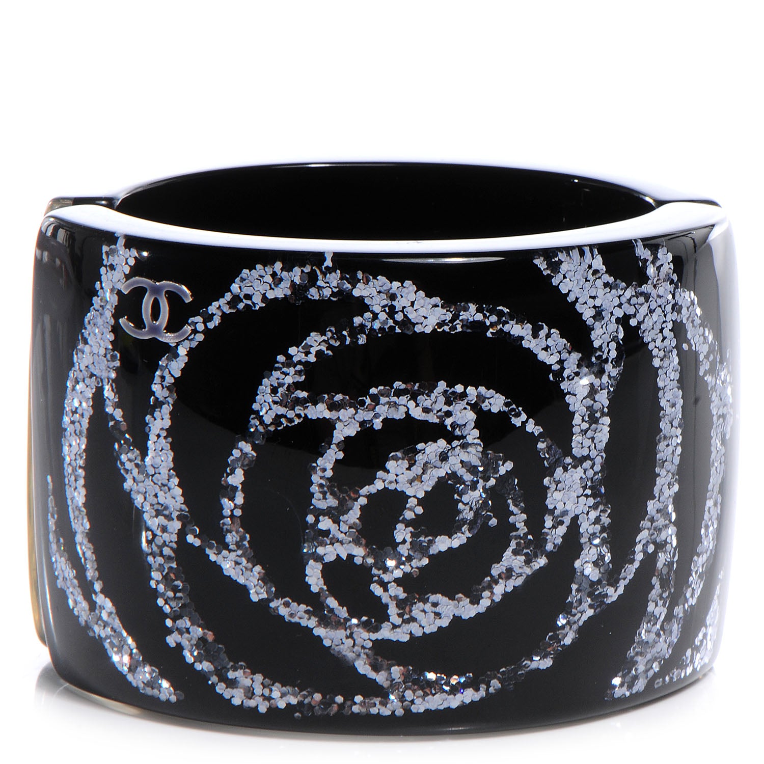 Chanel Camellia Glitter CC Cuff Black 1 of 7