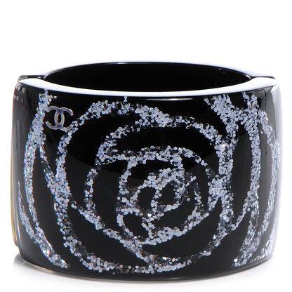 Chanel Camellia Glitter CC Cuff Black 1 of 7