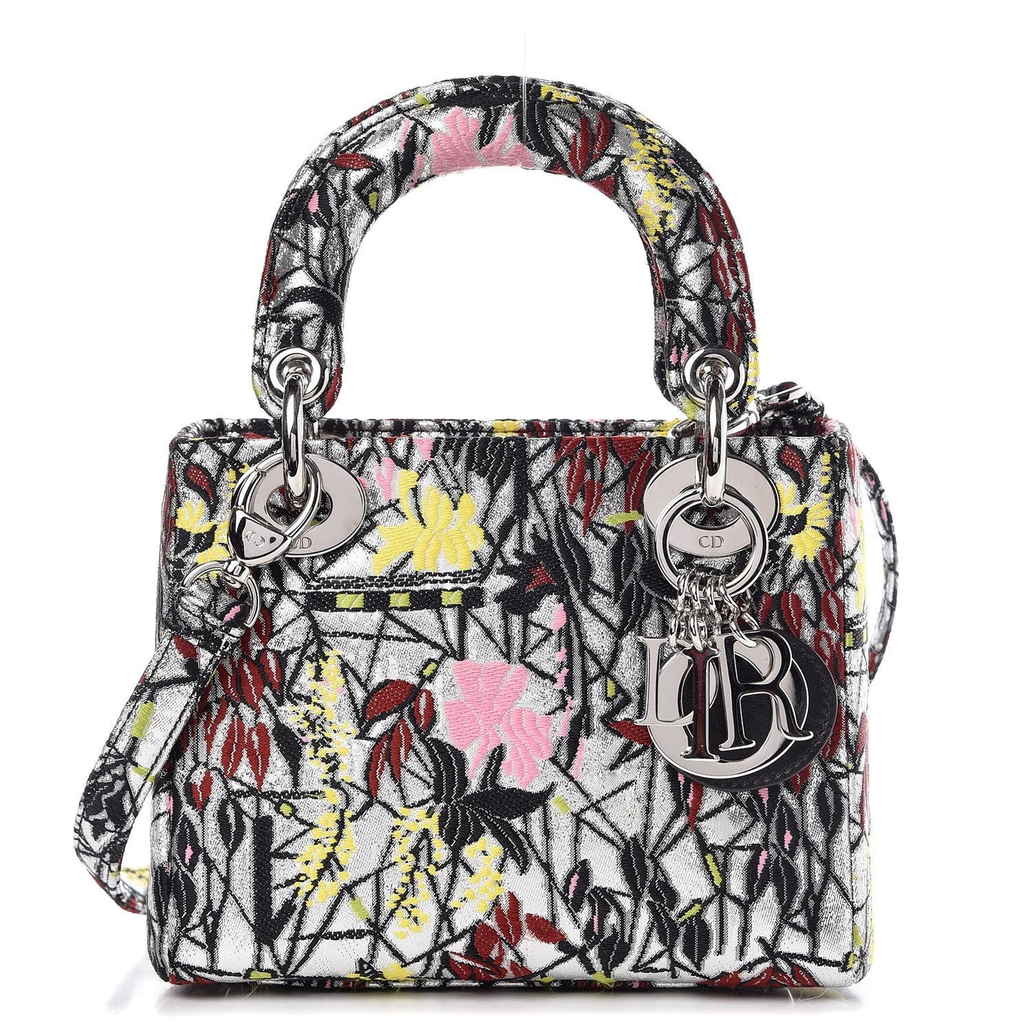 Metallic Canvas Embroidered Mini Lady Dior Argent Multicolor