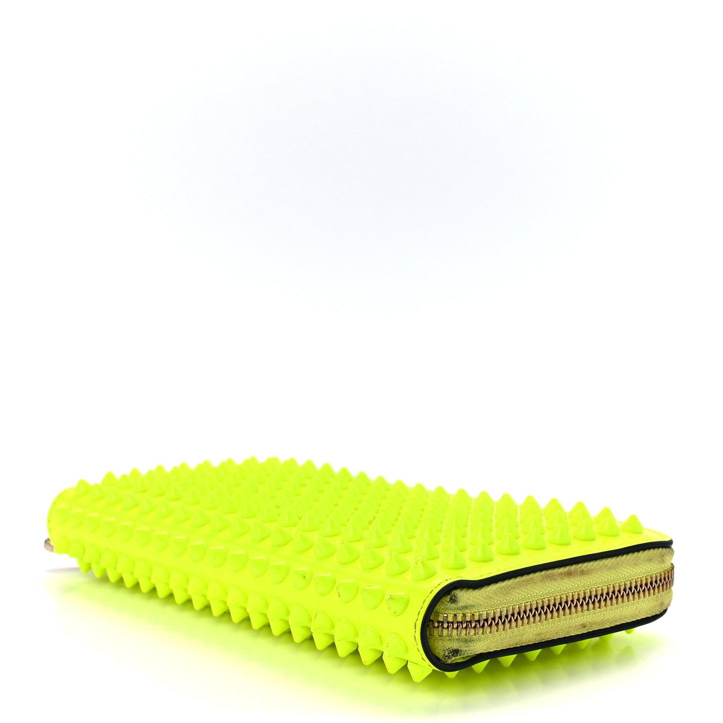 Patent Panettone Spiked Zip Around Wallet Neon Yellow
