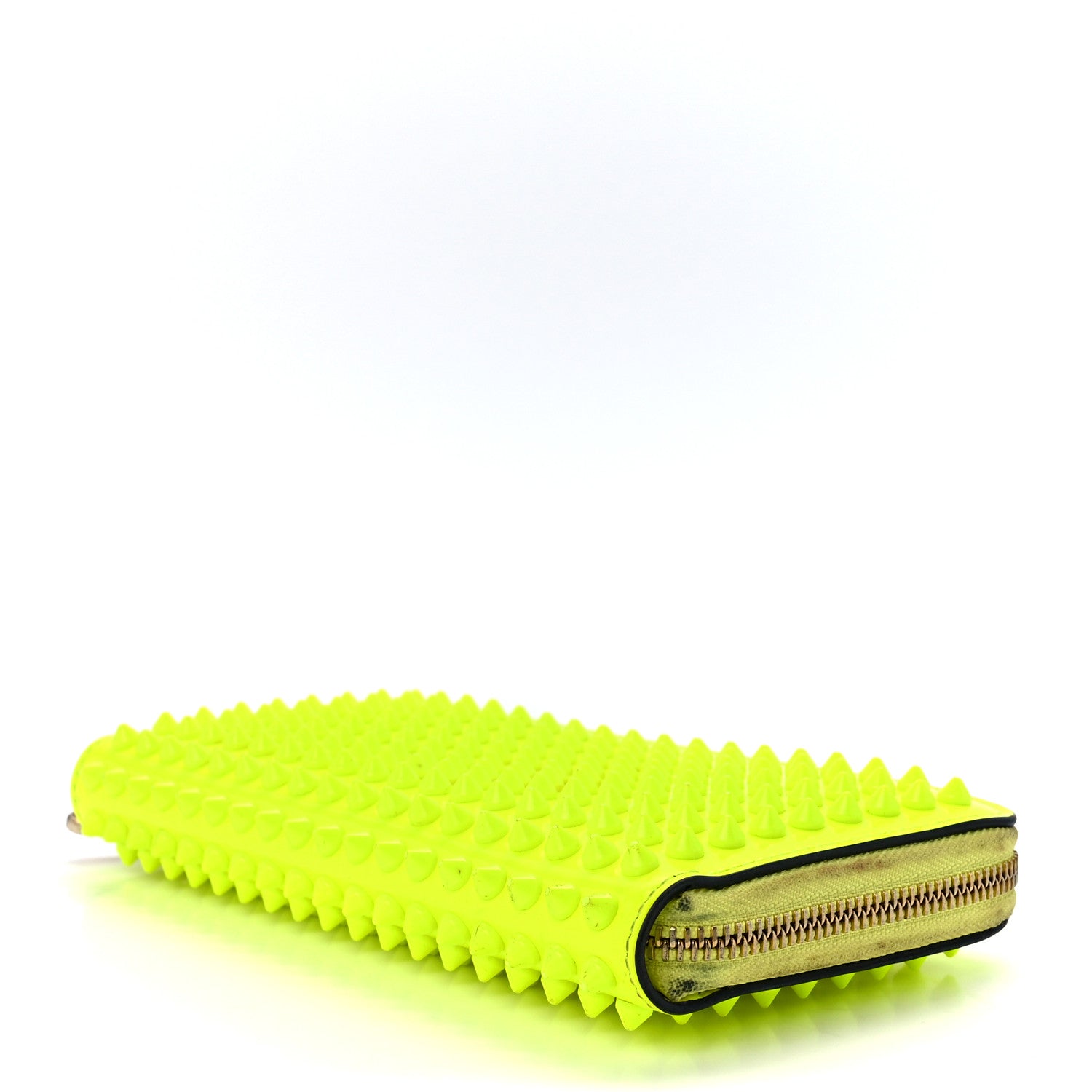 Christian Louboutin Patent Panettone Spiked Zip Around Wallet Neon Yellow 8 of 11