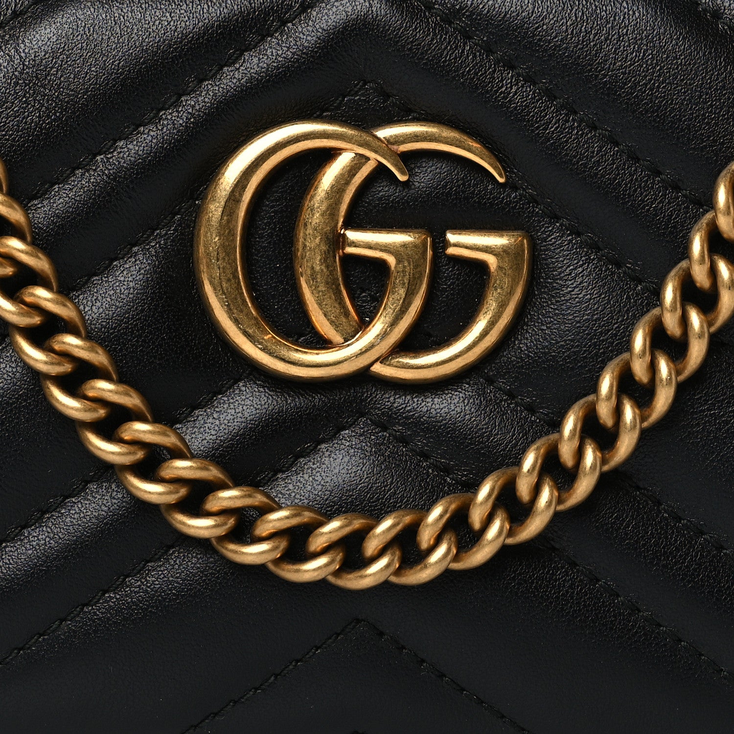 Gucci Calfskin Matelasse Mini GG Marmont Chain Crossbody Bag Black 10 of 13