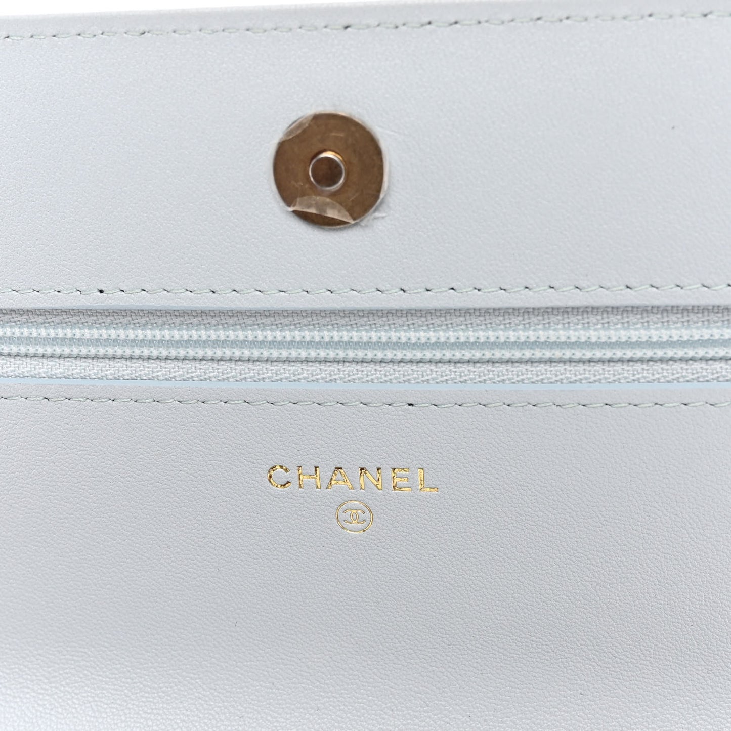 Lambskin Quilted Chanel 19 Wallet On Chain WOC Light Blue