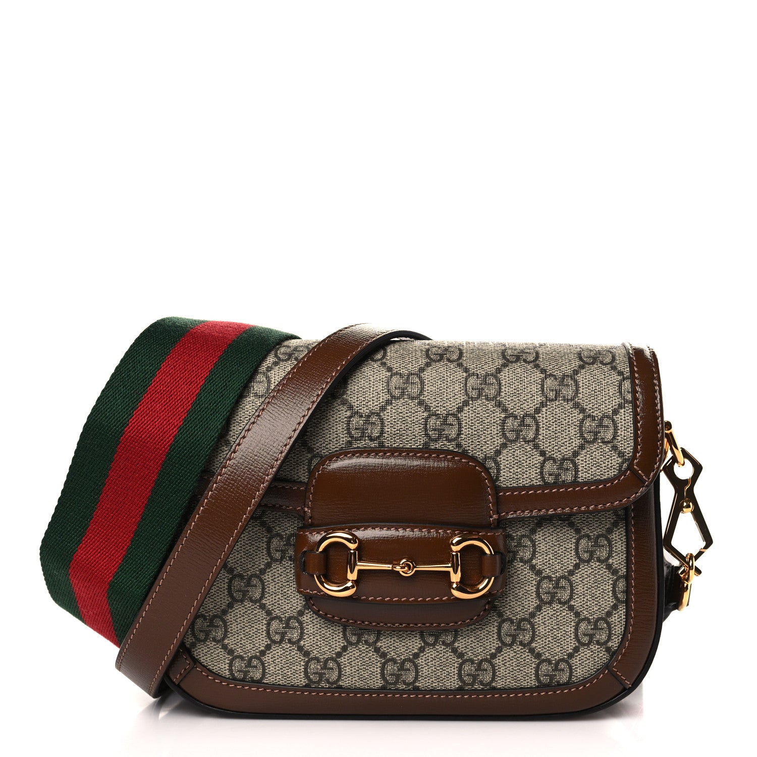 Gucci GG Supreme Monogram Azalea Calfskin Web Mini Horsebit 1955 Shoulder Bag Beige Ebony Brown Sugar 1 of 12